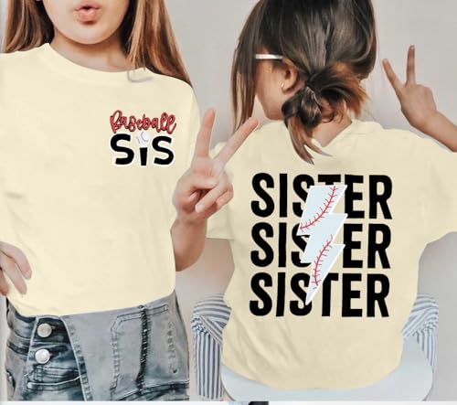 Image of FRYAID Toddler Baseball Sister Shirt Baby Girl Baseball Outfit Big Sister Shirt Birthday Girl T-Shirt Summer Cotton Tee Top