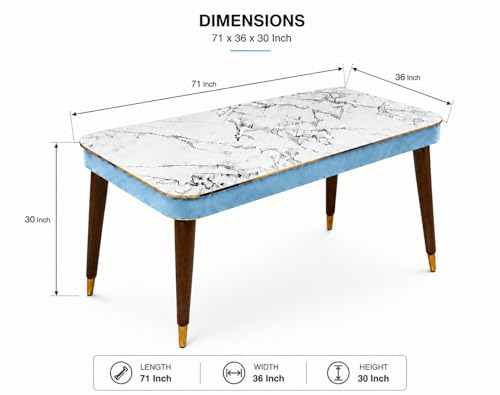 Image of WOODEN SPACE 6-Seater Wooden Dining Table Set | Nano Composite Marble Top | Solid Wood Base | Modern Dining Room Furniture with 6 Chairs (Blue Frontline)