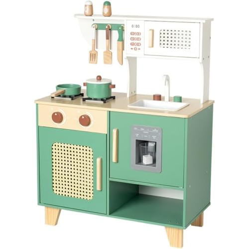 Yubbuio 木製おままごとキッチンセット 子供用 音が鳴るコンロ 製氷機 シンク付き ロールプレイ玩具 収納スペース 誕生日プレゼント 3歳以上