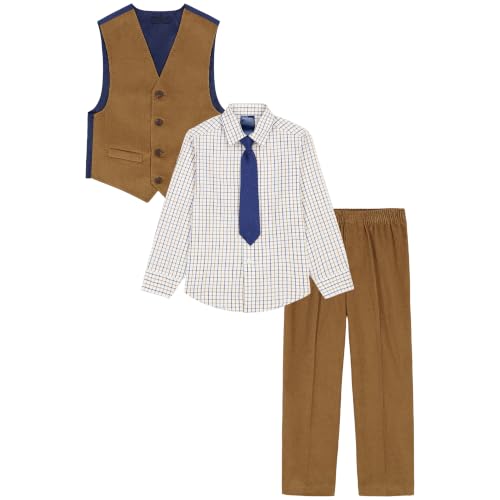 Image of Nautica Boys' 4-piece Formal Suit Set with Vest, Pants, Collared Dress Shirt, and Tie