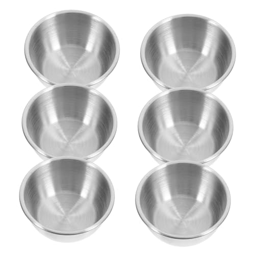 FUNOMOCYA 6pcs Sauce Cup Mini Condiment Cups Chip and Dip Bowl Tomato Sauce Bowl Small Bowls for Dips Vinegar Plate Round Seasoning Dishes Mini Individual Saucers 304 Stainless Steel Silver