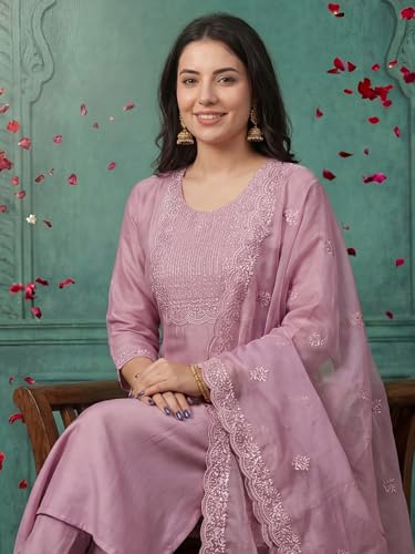 Image of INDO ERA Solid Straight Pure Cotton Kurta with Pant & Dupatta Set for Women