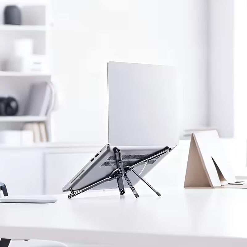 Aluminium Alloy Foldable Laptop Stand with Adjustable Height & Angles, Multi-Device Holder for Laptop, Tablet, Mobile & iPad, Magnetic Phone Mount for iPhone, Portable Desk Stand (Titanium Grey)-image-22