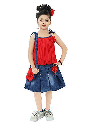 Image of Chandrika Girls Casual Skirt and Top Set with Bag for Kids