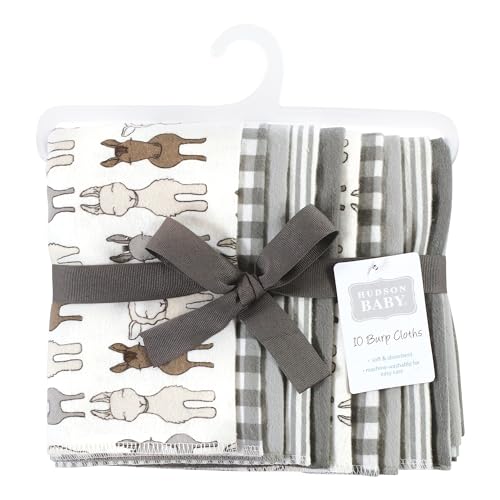 Image of Hudson Baby Unisex Baby Cotton Poly Flannel Burp Cloths, Farm Friends Cream 10-Pack, One Size