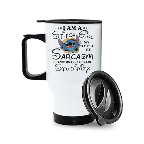 Crunchy Carrots Stitch Girl Mug - I Am a Stitch Girl 14 oz Stainless Steel Insulated Travel Mug (White Travel Mug)
