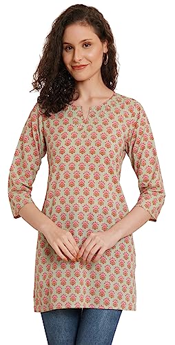 Image of Amazon Brand - Anarva Jaipuri Cotton Printed Short Kurti for Women