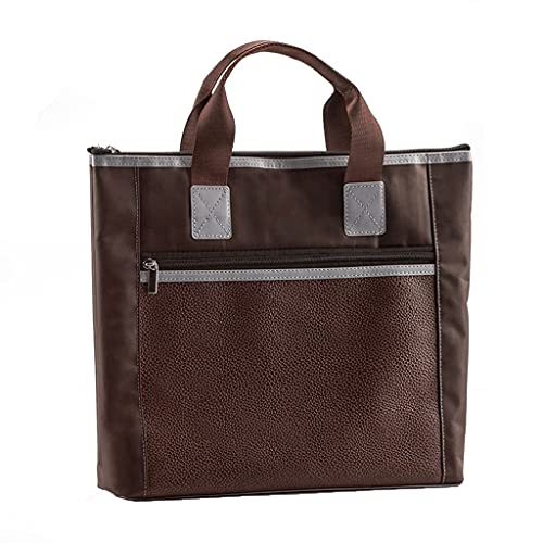 A4 Document Bag Hand-Carrying Briefcase Study & Training Large-Capacity Tote Zipper Canvas Conference Bag for Men & Women (Color : Brown)