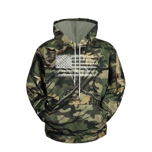 Camo Hoodie for Men American Flag Graphic Pullover Sweatshirts Trendy Big and Tall Hooded Long Sleeve Winter Shirt