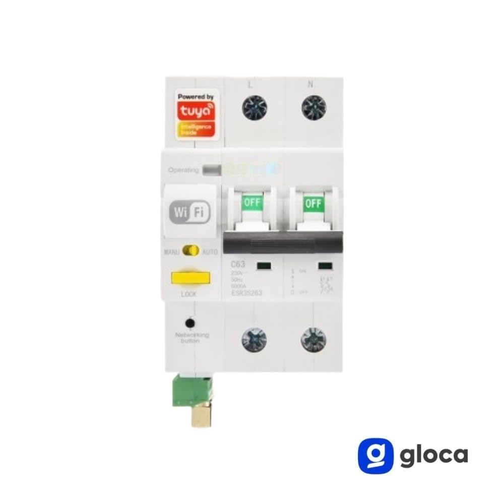 gloca Interruttore Magnetotermico Wi-Fi Smart Conta Energia Con App Tuya Smart Riarmo Automatico Tramite APP 3M 2P 63A 220V