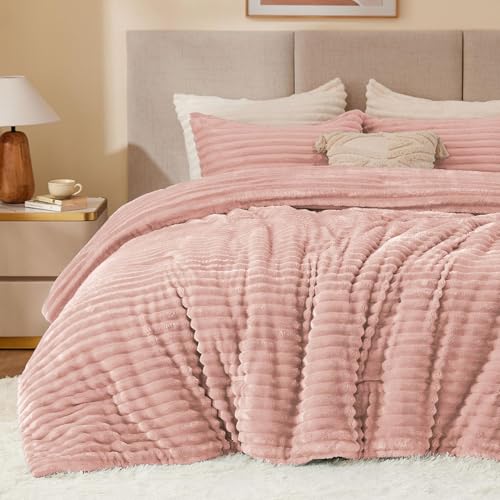 Image of BEDELITE Fleece Oversized Queen Comforter Set -Super Soft & Warm Fluffy Dusty Pink Bedding, Luxury Fuzzy Heavy Bed Set for All Season with 2 Pillow Cases