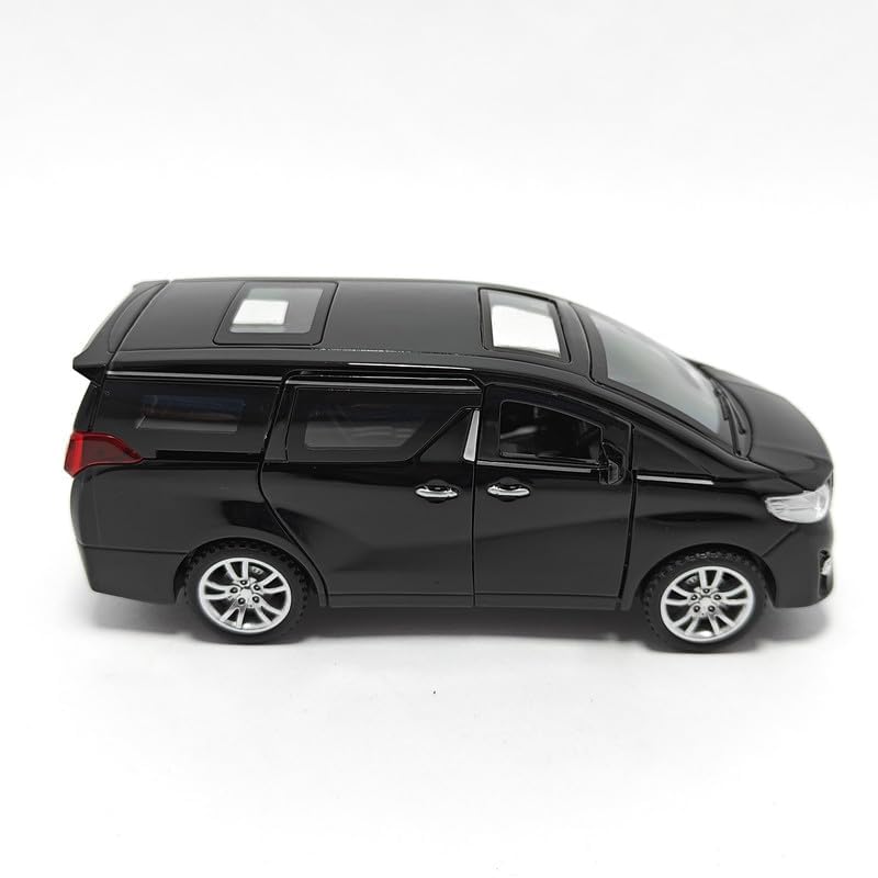 Image of PINQUE Kids New Car 1:32 Alphard Diecast Alloy Metal Pull Back Car with Openable Doors Music Sound and Light Vehicle Toy Car for Boys (Black)