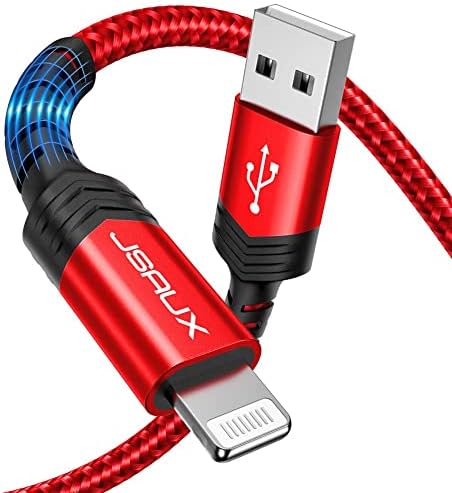 JSAUX 【Apple MFi Certified】 Lightning Cable 6ft, iPhone Charger Cable Nylon Braided Heavy Duty, Upgraded C89 USB Lightning Cord for iPhone 11 Xs Max X XR 8 7 6s 6 Plus SE 5 5s, iPad, iPod-Red