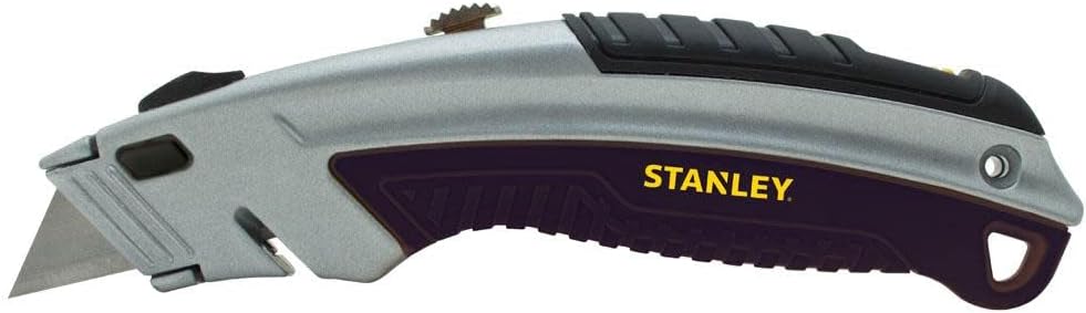 10788 Curved Quick-Change Utility Knife, Stainless Steel Retractable Blade, 3 Blades