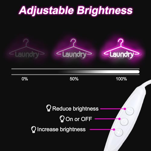 Image of Laundry Neon Sign Laundromat Led Neon Sign Washing Machine LED Light | USB Powered Neon Sign For Laundry Room Laundry Wall Art Laundry Room Decors 16.5 inchx9.1 inch, Pink+White