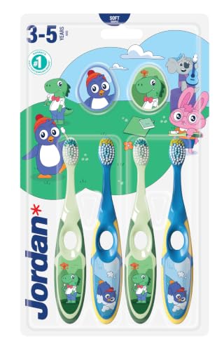 Miniatura 7 de Jordan ® | Step 2 | Cepillo de dientes para niños de 3 a 5 años | Cerdas blandas, mango doble ergonómico y libre de BPA | Color azul y verde | Pack 4 unidades