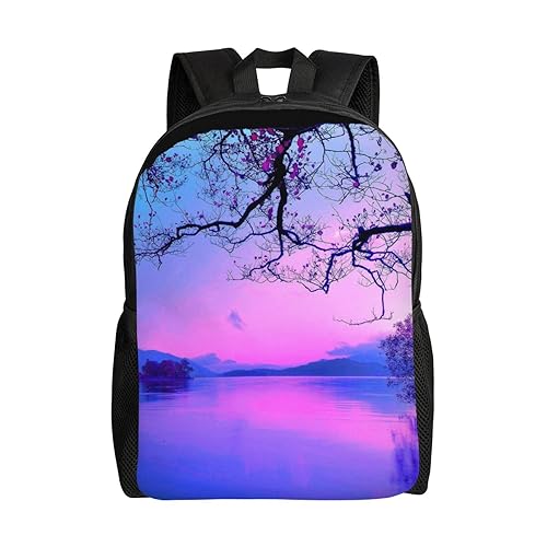 Sac à dos léger au motif coucher de soleil violet sur l'eau pour voyager léger