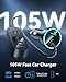 Rocoren 105W 6-Port Multiport Car Charger, PD Fast USB C Car Charger for Multiple Devices, Cigarette Lighter Adapter Car Travel Essentials for Road Trips with 5FT Cable for iPhone 16/15, Samsung S25