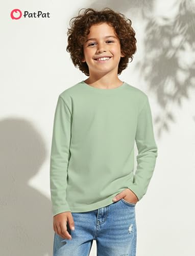 Image of PATPAT Boys Long Sleeve Shirts Cotton Solid Crew Neck Basic Shirts 5-16 Years