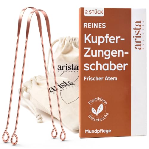 Arista Zungenreiniger Kupfer Zungenschaber Kupfer Zweier-Pack Kupfer Zungenreiniger Kinder Und Erwachsene Mundgeruch Bekämpfen Kupfer Zungenschaber Antimikrobielle Wirkung Zungenschaber Ayurveda