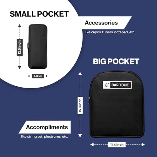 Image of Baritone Nylon Guitar Gig Portable Acoustic Guitar Bag Cover Padded for All Guitar Like Yamaha Fs80C, F280, FX280, FSX80C, F400, AC1R,FS400,FG800 F310, F370, F620, Apx600, Cpx600 (Black)