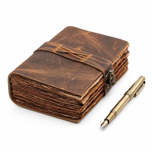 Image of Handmade Vintage Leather Journal 4x6 Brown Unlined Notebook with 240 Pages Personal Organizer, Travel Diary, Scrapbook, Sketchbook, Planner & Gift for Men & Women