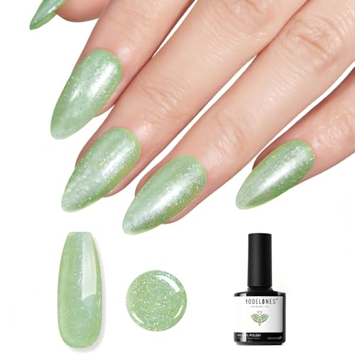 Image of modelones Glitter Green Nail Polish Grape Gel Nail Polish Soak-Off UV Gel Polish - 28+ Days Long-Lasting Salon-Quality Nail Art for st patricks day decorations DIY Manicure & Gift 15ML