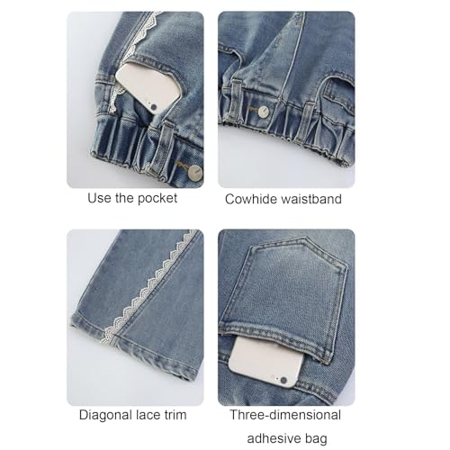 Girls Wide Leg Jeans Baggy Pants with Lace Trim Kids Elastic High Waist Denim Pants with Pockets for Everyday Wear4