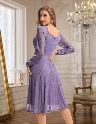 Bbonlinedress Women Lace Cocktail Dress Formal Vintage Fall Wedding Guest Long Sleeve Mother of The Bride Midi Dress3