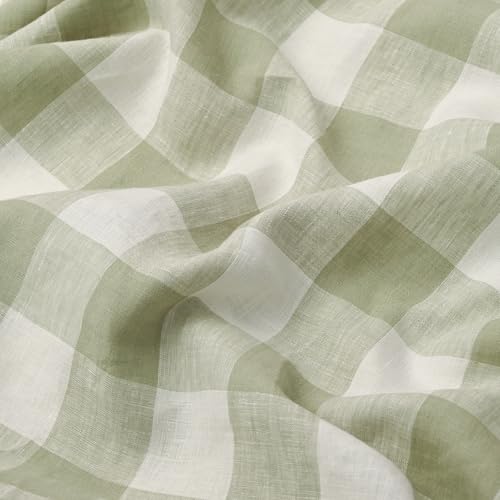 EVERLY Linen Sheets Set Queen Size,100% French Stonewash Pure Linen Sheets Set,4Pieces (1Flat Sheet,1Fitted Sheet,2Pillowcase) Suitable for Hot Sleepers,Deep Pocket Natural Bedding Set-Green Plaid