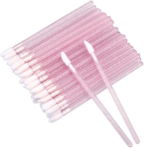 300PCS Glitter Crystal Lip Brush, Disposable Lip Brushes Lip Gloss Applicators Lipstick Gloss Wands Applicator Perfect Makeup Tool Kits (Pink)