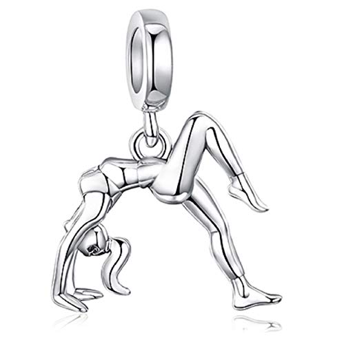 EVESCITY Highest Quality Multi-Selection Silver Pendents 925 Sterling Beads Fits EvesErose, Pandora, & Similar Charm Bracelets & Necklaces (Gymnastic Girl Yoga Mediation Ohm)