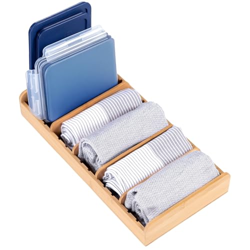 KitchenEdge Bamboo Kitchen Towel and Food-Storage Organizer, Perfect for Kitchen