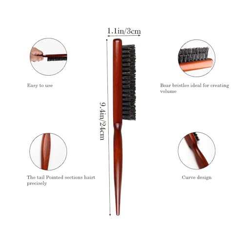 Image of PINAKA Wooden Teasing Brush Root Teasing to Add Volume and Hair Care Scalp Massage for Women Hair Growth, Rat Tail Combs for Back Combing Color