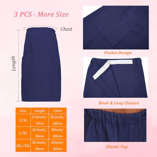 Image of 3 Pcs Towel Wrap for Women Lightweight Waffle Spa Bathrobe Cover Up Bath Shower Wraps with Adjustable Closure