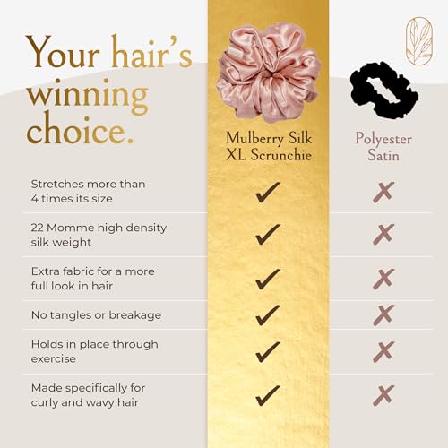 Image of Silk Scrunchies for Women Ponytail Holders - Oversized Mulberry Silk Scrunchies - Extra Large No Damage Hair Ties for Curly, Thick, and Thin - Hair Accessories for Women - Blush Pink, XL By Curlfriend