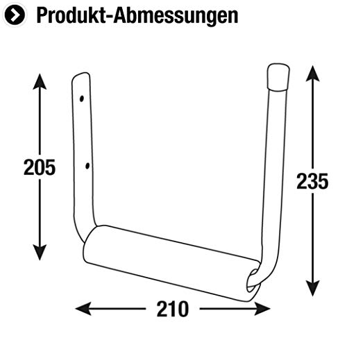 Connex Surfbretthaken 235 x 210 x 205 mm - Belastbar bis 15 kg - Mit Schaumstoffüberzug & Gummikappe...
