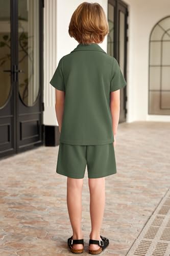 Image of Arshiner Toddler Boys 2 Piece Summer Outfits Waffle Knit Short Sleeve Button Down Shirt & Casual Shorts Sets Size 2-7
