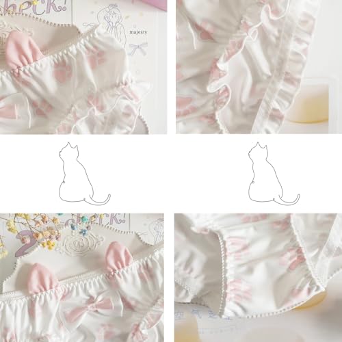 Cute Underwear for Teen Girls Age 8-16 Kawaii Bunny Ears Frill Trim Breathable Cotton Crotch Mid-rise Comfy Briefs4
