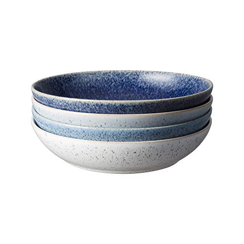 Denby - Studio Blue Pasta Bowls Set of 4 - Dishwasher Microwave Safe Crockery 1050ml 22cm - 4 Stunning Shades of Blue Ceramic Stoneware Tableware - Chip & Crack Resistant