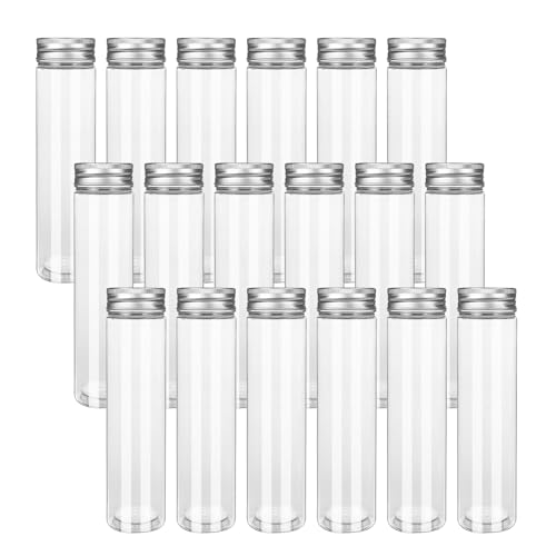 TaboSI 18 provette da 50 ml con coperchio, in plastica con tappo a vite, provette trasparenti per fiori, caramelle, perle, piante, sali da bagno