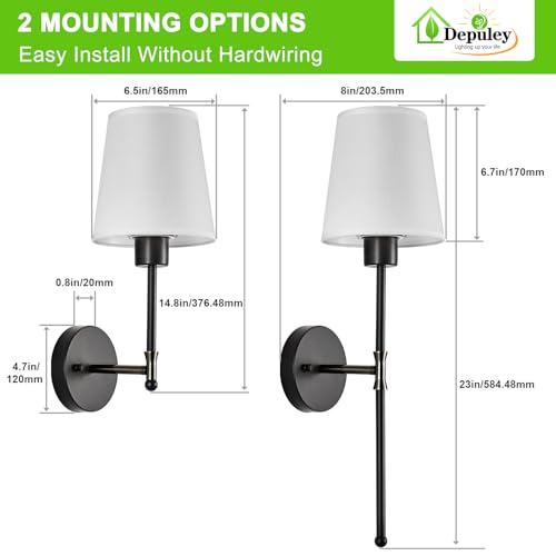 Image of Depuley Battery Operated Wall Sconce: Set of 2 Wireless Wall Lights with Remote for Bedroom - Black Rechargeable 15 Colors RGB Halloween Wall Lamp for Living Room Hallway