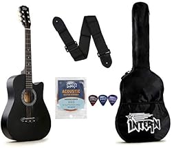 Intern Right hand Acoustic Guitar Kit, With Bag, Strings, Pick, Strap and String Winder (Black, 38 Inch)