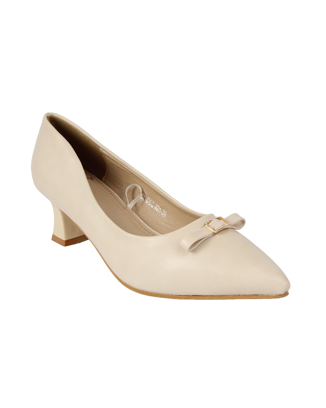 carlton london Women's Pointed Toe Block Heel Slip-On Pumps with Elegant Bow and Metallic Hardware Detail-picture-24