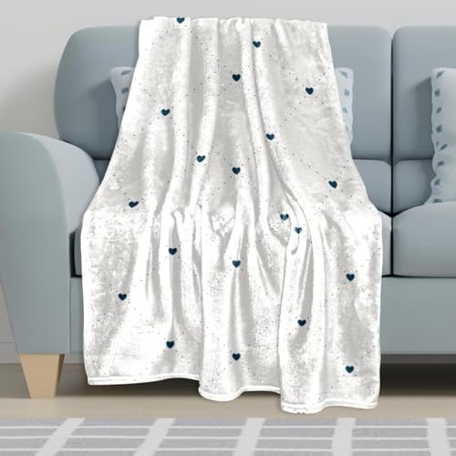 Couverture Polaire Coeurs Bleus Douce et Légère 150x100cm pour Lit