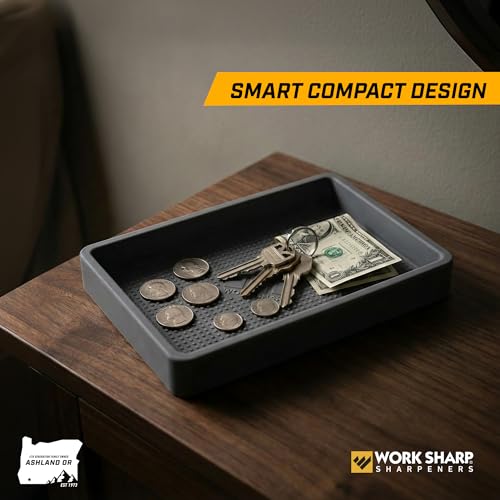 Image of Work Sharp Knife Valet Tray - Desktop & Work Station Organizer For Knives & Sharp Tools - Interior 4.625 inch x 7.3125 inch Exterior 5.1875 x 7.8125 - Stays Put With Secure Grip