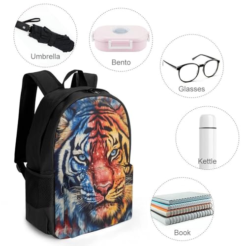 Tiedye U.S.A. Flag Tiger Travel Backpack Casual Daypack Shoulder Bag with Adjustable Shoulder Straps for Men Women3