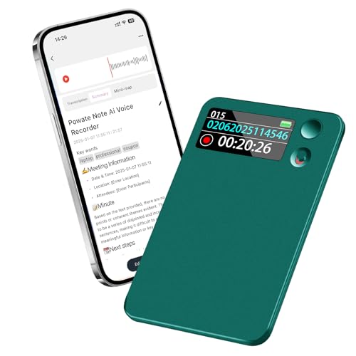 Powate KI Digitales Diktiergerät - App-Steuerung, Transkription & Zusammenfassung mit AI-Technologie, 64GB Speicher, Audio-Recorder für Vorträge, Meetings, Anrufe,Grün Powate KI Digitales Diktiergerät - App-Steuerung, Transkription & Zusammenfassung mit AI-Technologie, 64GB Speicher, Audio-Recorder für Vorträge, Meetings, Anrufe,Grün