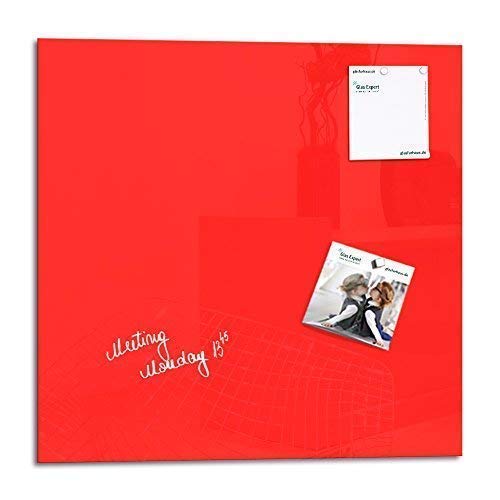Glas Expert | Smart Glass Board ® | Tableau magnétique en verre | 48 x 48 cm | Memo Décoration Murale | Whiteboard | Rouge Signalisation | + 2 Aimants