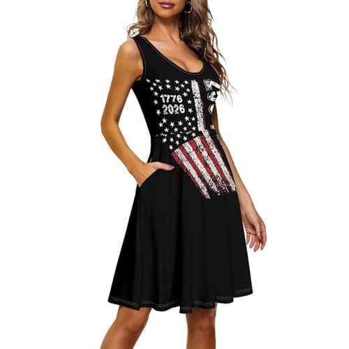 Image of Women Stylish Tank Dresses Sleeveless Round Neck Midi Casual Dress with Pocket for Summer